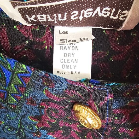 Vintage Karin Stevens Cropped Button Top Blazer Paisley Teal Gold Office Indie - Picture 6 of 6